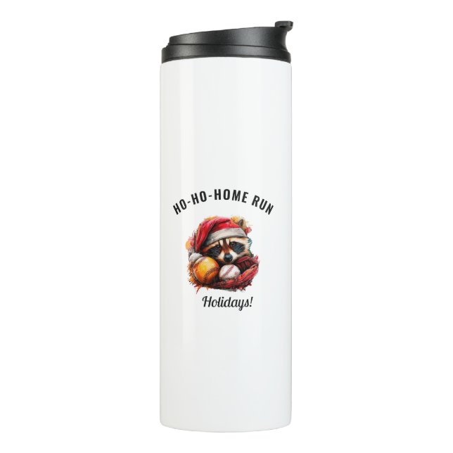 Bouteilles Isothermes Ho-Ho-Home Run Raccoon — Baseball Travel Mug (Tourné sur la gauche)