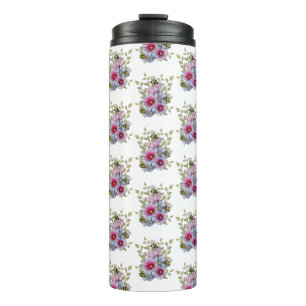 Bouteilles Isothermes Hollyhocks et fleurs bleues avec bourdons