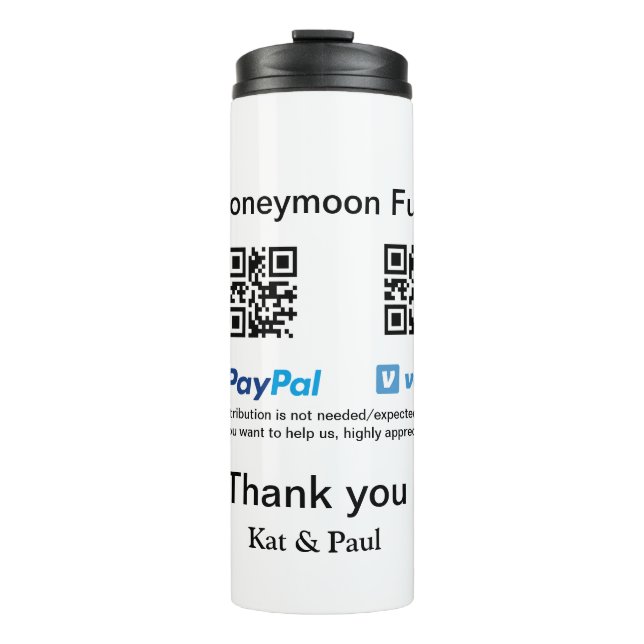 Bouteilles Isothermes Honeymoon Fund PayPal Venmo QR code Merci (Devant)