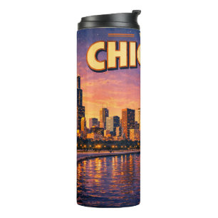 Bouteilles Isothermes Horizon de Chicago et lac Michigan au crépuscule