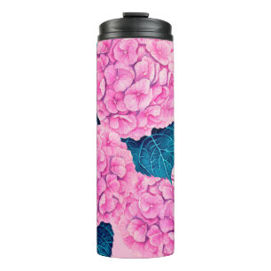 Bouteilles Isothermes Hydrangea aquarelle motif, rose et bleu