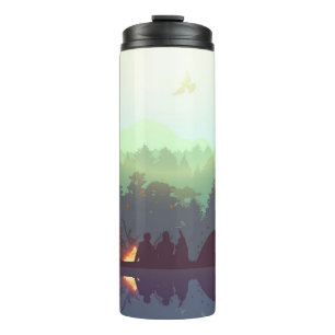 Bouteilles Isothermes Illustration Camping Adventure Forest Mountain