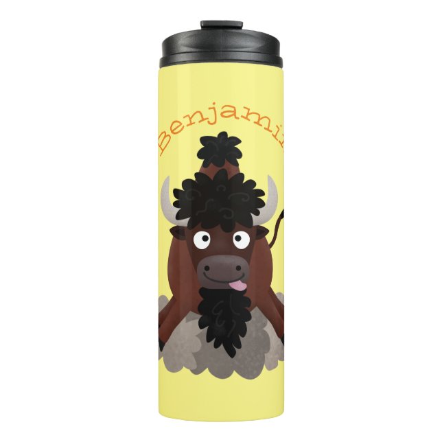 Bouteilles Isothermes Illustration de dessin animé de bison buffle drôle (Devant)