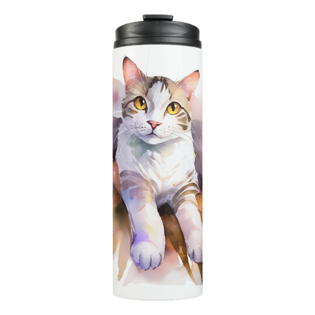 Bouteilles Isothermes Illustration de l'aquarelle de chat blanc doux (Devant)
