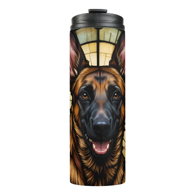 Bouteilles Isothermes Illustration de style vitrail du Malinois belge (Devant)