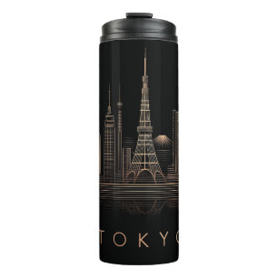 Bouteilles Isothermes Illustration élégante de la skyline de Tokyo en or