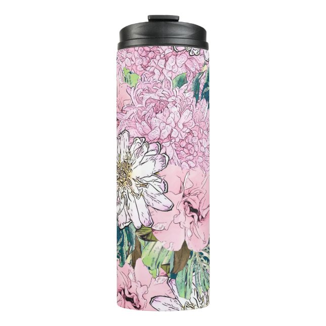 Bouteilles Isothermes Illustration florale rose et blanche de mignonne f (Devant)