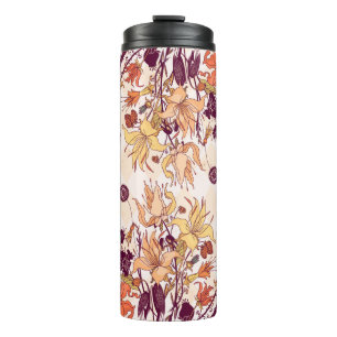 Bouteilles Isothermes Illustration matricielle. Motif fleur clair sur co