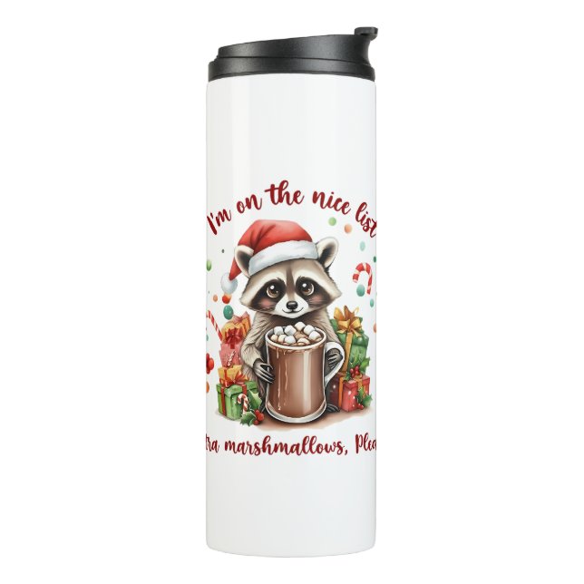 Bouteilles Isothermes "I'm On The Nice List" Raccoon Christmas (Tourné sur la gauche)