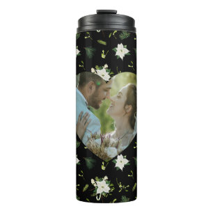 Bouteilles Isothermes Image en forme de cœur motif floral vert et blanc 