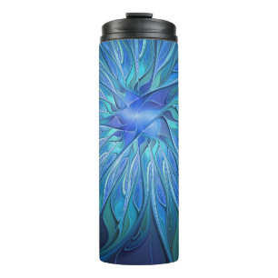 Bouteilles Isothermes Imaginaire Fleur Bleue Motif, Art Fractal Abstrait