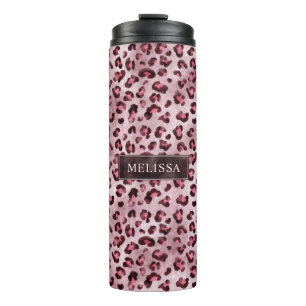 Bouteilles Isothermes Impression d'animal Léopard Rose avec Faux Feuille