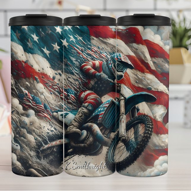 Bouteilles Isothermes Impression d'art du drapeau américain de motocross (Créateur téléchargé)