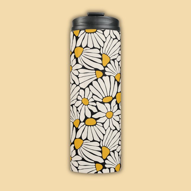 Bouteilles Isothermes Impression de bloc jaune noir rétro floral (Retro floral daisy dream thermal tumbler)