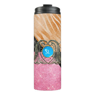 Bouteilles Isothermes Imprimé animal et paillettes Marbre Monogramme en