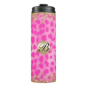 Bouteilles Isothermes Imprimé léopard rose paillettes dorées monogramme