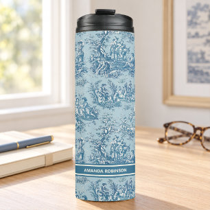 Bouteilles Isothermes Imprimé toile de jouy bleu sarcelle vintage