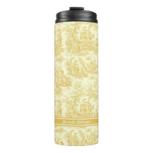 Bouteilles Isothermes imprimé vintage jaune toile de jouy