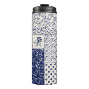 Bouteilles Isothermes Indigo Bleu Beige Floral Patchwork