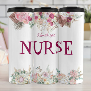 Bouteilles Isothermes Infirmière Bordures Aquarelle Élégance Florale