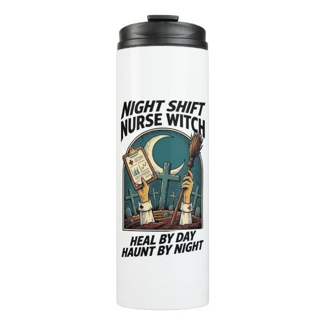 Bouteilles Isothermes Infirmière de nuit Sorcière Rétro Halloween Tee (Devant)