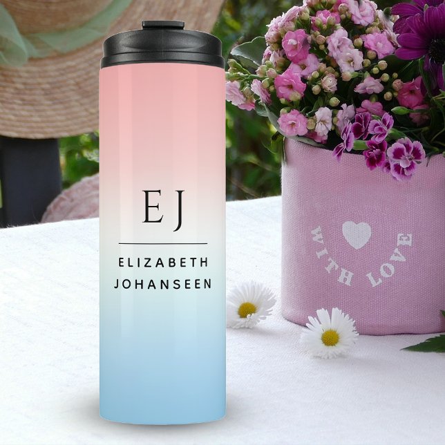 Bouteilles Isothermes Initiales modernes Monogramme Bleu rose Blanc Dégr (Créateur téléchargé)