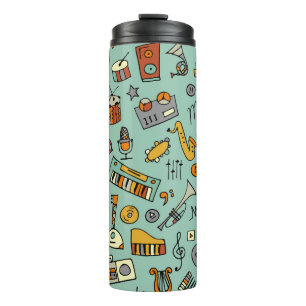 Bouteilles Isothermes Instruments de musique, motif de croquis vintage.