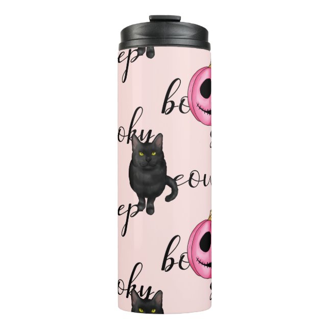 Bouteilles Isothermes Jack-O-Lantern rose et chat noir (Devant)