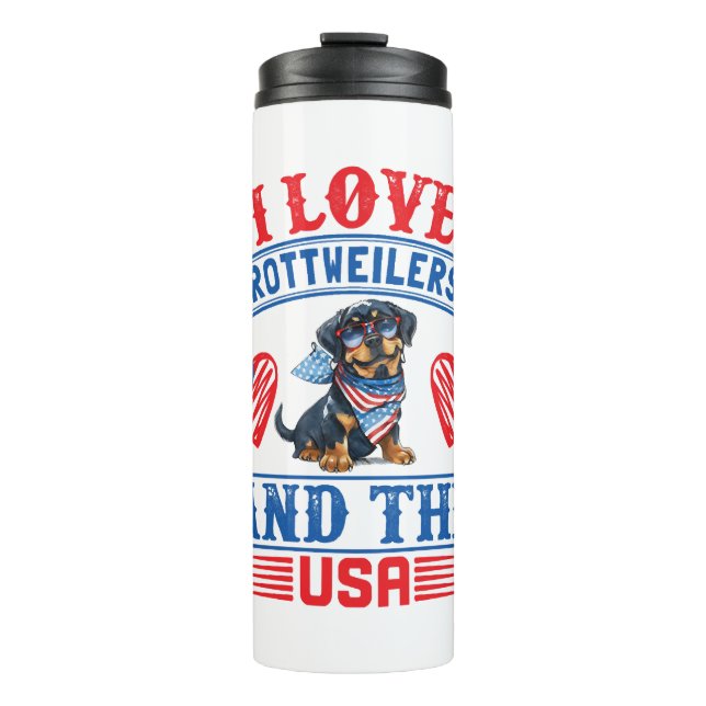 Bouteilles Isothermes J'aime les Rottweilers et les USA (Devant)