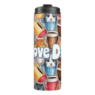 Bouteilles Isothermes "J'aime Papa" Motif de Chats Ludiques et de Café