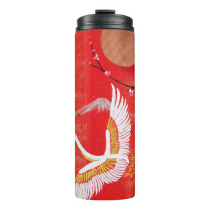 Bouteilles Isothermes Japonaise grue soleil Japon sakura rouge peinture