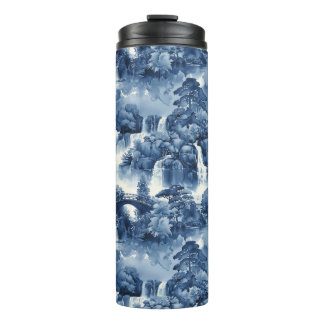 Bouteilles Isothermes Jardin d'eau japonais en porcelaine blanche bleue