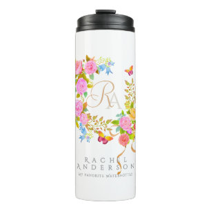 Bouteilles Isothermes Jardin fleuri romantique avec monogramme 