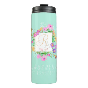 Bouteilles Isothermes Jardin floral Aqua Monogramme