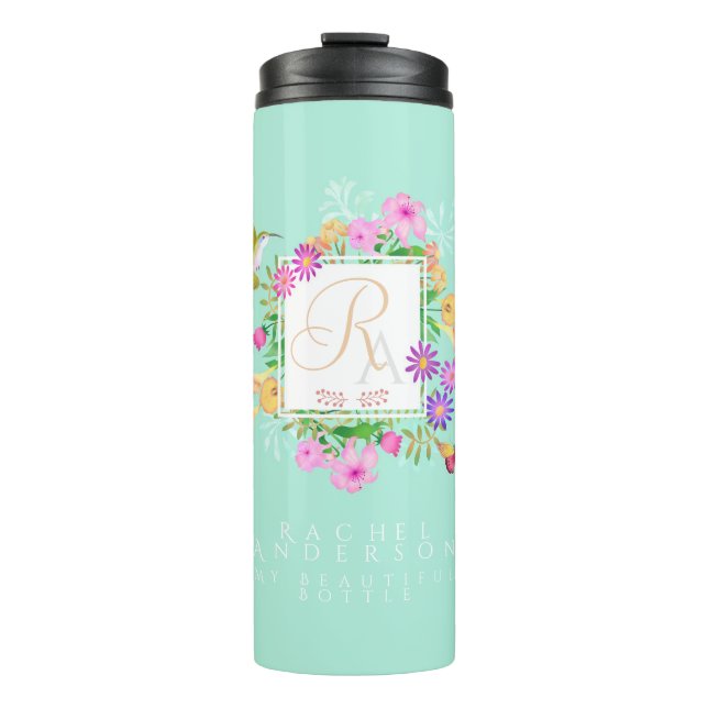 Bouteilles Isothermes Jardin floral Aqua Monogramme (Devant)