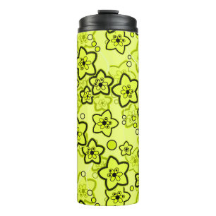 Bouteilles Isothermes Jaune avec motif floral néon brillant noir