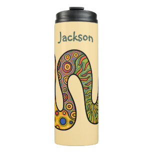 Bouteilles Isothermes Jaune Beurre avec Serpent à Motif Multicolore