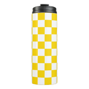 Bouteilles Isothermes Jaune et blanc vibrant à carreaux Échiquier Rétro
