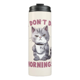 Bouteilles Isothermes Je ne fais pas le matin - Chat gris avec café
