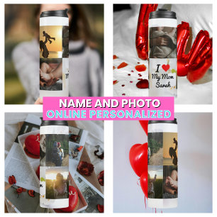 Bouteilles Isothermes Je t'aime Maman Collage Photo Fleurs Blanches