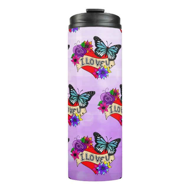 Bouteilles Isothermes Je T'Aime | Saint Valentin Coeur et Rose (Devant)