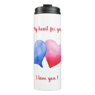 Bouteilles Isothermes Je vous aime aquarelle rouge et bleu coeur