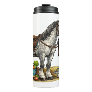 Bouteilles Isothermes Jeune Cavalier Mignon Avec Cheval Gris Pommelé Art