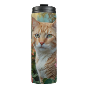 Bouteilles Isothermes Joli chat blanc orange dans un jardin fleuri