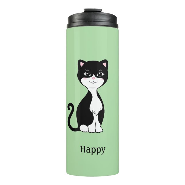 Bouteilles Isothermes Joli chat smoking heureux sur fond vert clair (Devant)