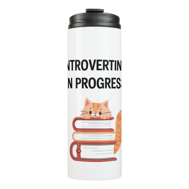Bouteilles Isothermes Joli Chat sur des Livres "Introverti en Progrès" (Devant)