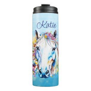 Bouteilles Isothermes Joli Cheval Blanc Floral Personnalisé 