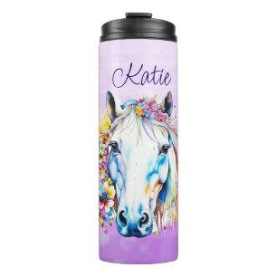 Bouteilles Isothermes Joli Cheval Blanc Floral Personnalisé