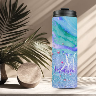 Bouteilles Isothermes Joli monogramme en marbre violet pailleté aqua