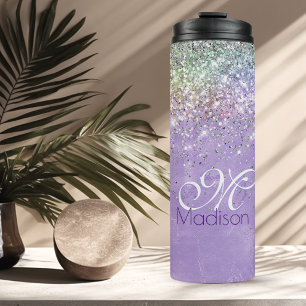 Bouteilles Isothermes Joli monogramme iridescent lilas violet faux paill